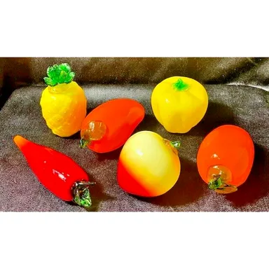 Vintage Murano Styled Glass Fruit & Veggies 1 of a kind Handblown lot of 6