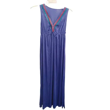 Vintage Nightgown Long Maxi Vneck Purple Blue Large? Satin/Nylon