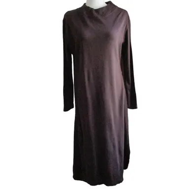 Vintage Sag Harbor Sheath Dress M PETITE Brown Mock Neck Midi Sweater Women Goth