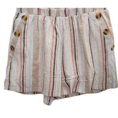 Altar'd State Shorts Linen Blend Medium Pockets Striped Pull On