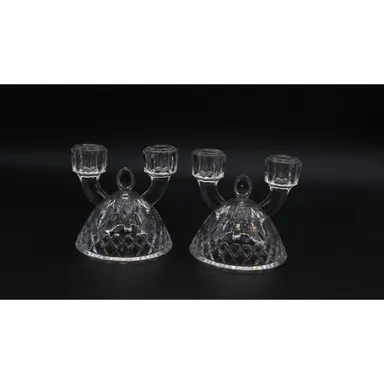 Pair Imperial Glass Traditional Double Taper Candlestick Holders 1930’s