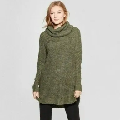  A New Day Olive Green Cable Knit Oversized Cozy Turtleneck Sweater