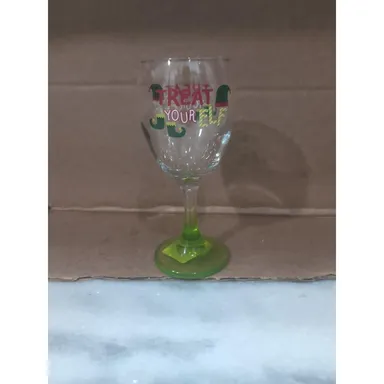 Cristar Green Stemmed Aragon Wine Glass, 10 Ounces "Treat Your Elf", Festive