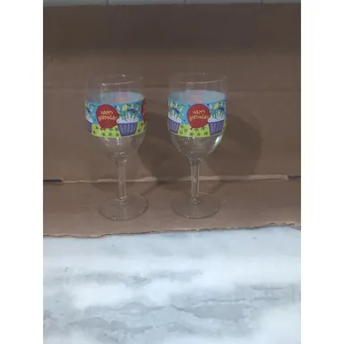 Birthday Wine Glass Pair, "Cheers On Your Birthday" Set, 7" Tall, Celebratory