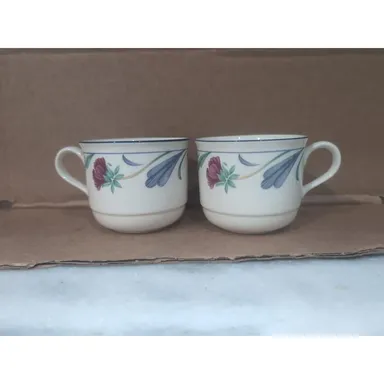 Lenox "Poppies on Blue" Chinastone Flat Teacup Set, Tea Cup, Set of 2 Cups, Blue
