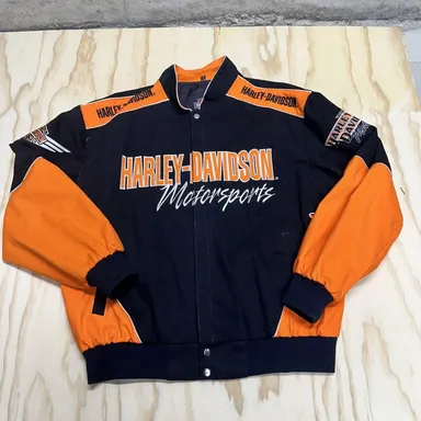 Vintage Harley Davidson Jacket Mens XL Orange Black Motorsports Motorcycle 90s