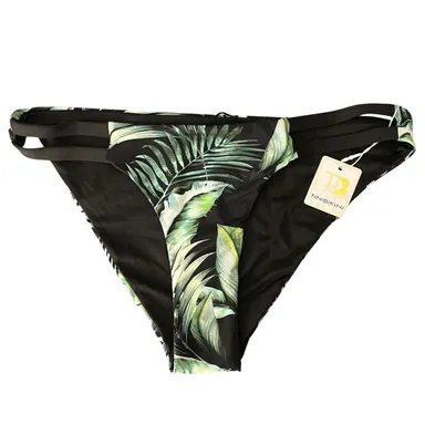 New TiniBikini Women's XL Extra Large Bikini Bottom Side Straps Green Palm Trees
