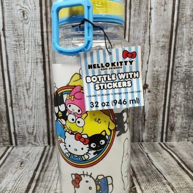 Sanrio Hello Kitty and Friends Plastic Water Bottle With Stickers 32 Oz New