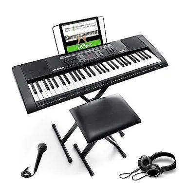 Alesis Melody 61 Key Keyboard Piano for Beginners with Speakers, Stand, Bench, Headphones, Microphone, Sheet Music Stand, 300 Sounds and Mus ($139.99)