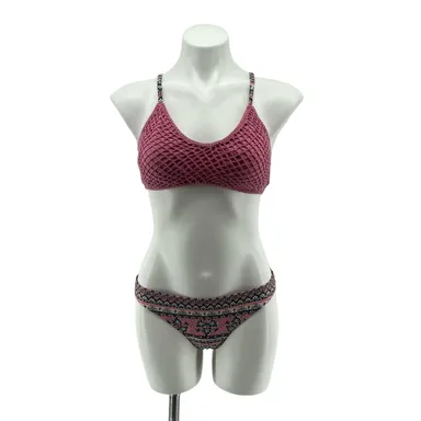 Xhilaration Pink Crochet Printed Two-Piece Bikini Swim Set Large/Small 