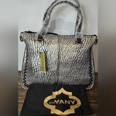 OrYany Silver/Black Leather & Suede Crossbody/Shoulder Bag