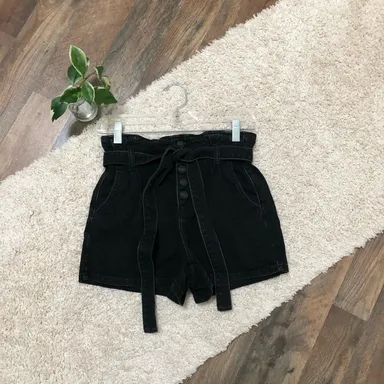 American Eagle 00 Black Paperbag Button Fly High Rise Mom Shorts