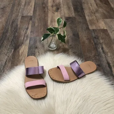 Joie Size 8 Purple Pink Brown Leather Bannison Flat Sandals