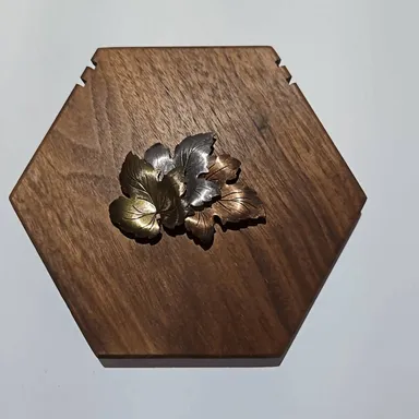 Vintage Copper Brass/Bronze Silver Tone Triple Maple Leaf Brooch Pin