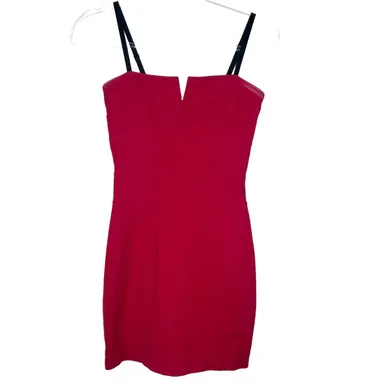 BETSEY JOHNSON Bodycon Mini Dress Notch Front Sleeveless Cami Strap Red Size SP