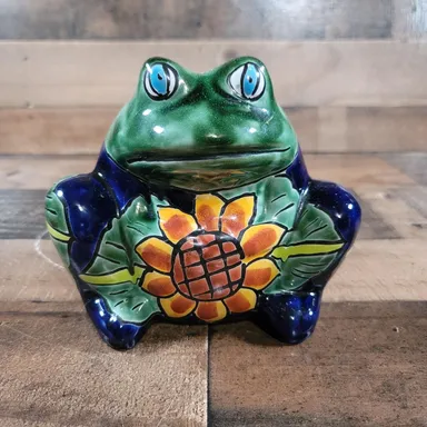 Talavera Pottery Frog Planter Mexican Animal Figure Terracotta Pot