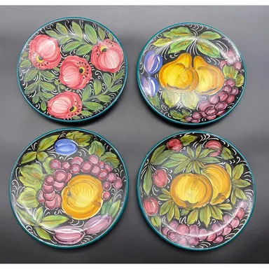 Set of 4 Vintage Hand painted Fruit Plates-Signed K.B.N.Y. Made In Italy