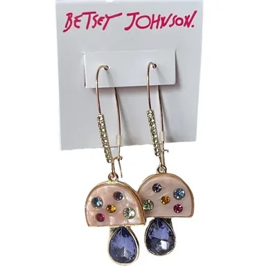 Betsey Johnson Mushrooms Dangle Earrings Gold Tone Pink Purple