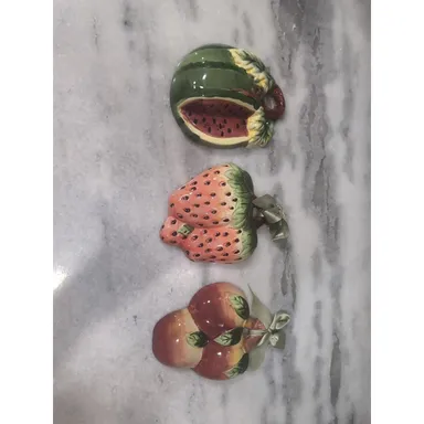Farmhouse Ceramic Fruit Wall Plaques, Peaches Strawberries Watermelon, Wall Art