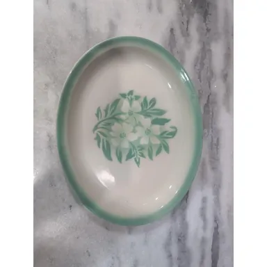 Syracuse China Oval Platter, Vintage Smoky Green Floral Flower Art Pottery, Tray
