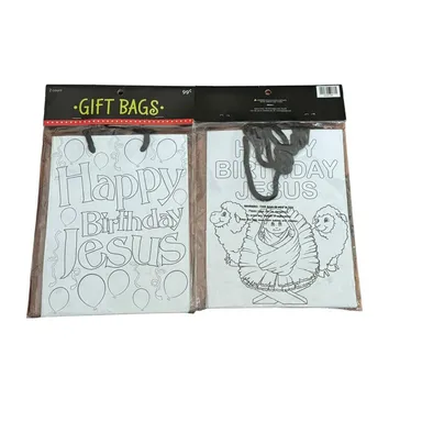 Happy Birthday Jesus NEW Gift Bags (4) Can Be Colored Christmas Holiday Church