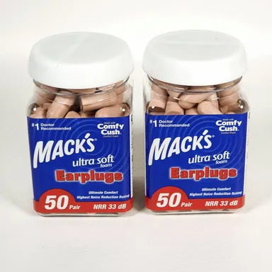 2 Pack Mack's Ultra Soft Foam Earplugs 33Db Highest NNR 50 Pair Each Brand New