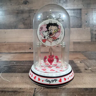 Betty Boop And Puppy  Porcelain Anniversary Clock With Glass Dome