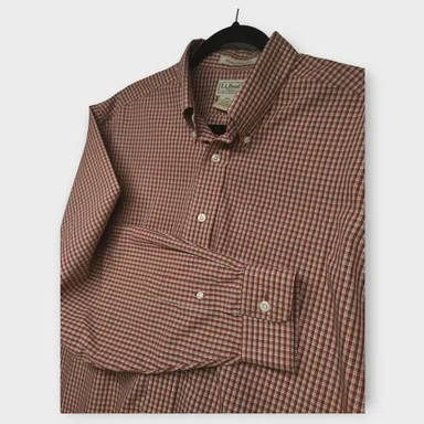 Men's L.L. Bean Wrinkle Resistant Red Plaid Long Sleeve Button Down Shirt Large