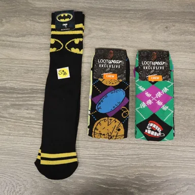 Loot Crate Wear X3 Pairs Batman Joker Mix and Match Adult Non-Slip Crew Socks