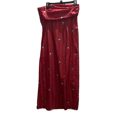 Custom French 1990's Y2k Floral Rose Themed Red Strapless Maxi Dress
