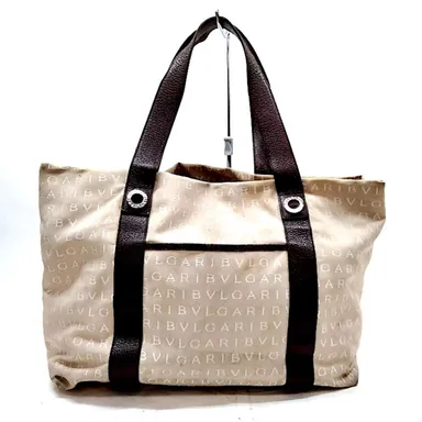 BVLGARI TOTE LARGE BEIGE WITH LOGO & brown straps pre owned