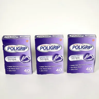 3 Pk Polident Super POLIGRIP Denture Adhesive Strips 40 ct ea Exp 12/25+ SEALED