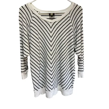 Jones New York XL Sweater Black White Striped 3/4 Sleeve Cotton Blend