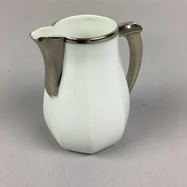 Vintage Rare 1930’s Porcelain Aluminite Frugier Limoges Milk Jug -White & Silver