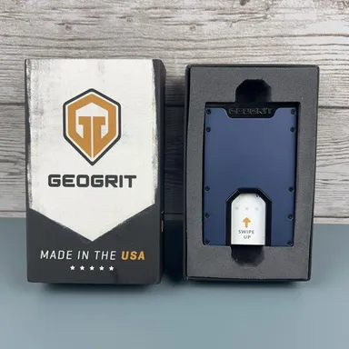 Geogrit Slim Wallet For Men, Metal Card Holder Minimalist New Blue Original Box