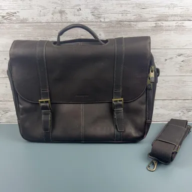 Samsonite Brown Leather Messenger Bag Briefcase Laptop Genuine Shoulder Flapover