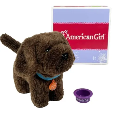 American Girl Pet DOG PLUSH Bowl Collar Chocolate Chip Brown Labrador Retriever