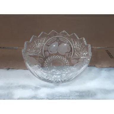 Cristal d'Arque Glass Tazza Dish, Etched Fruit Bowl, Centerpiece, 8.5" Diameter