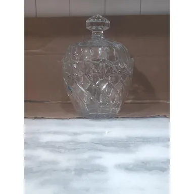 Polonia Lead Crystal Biscuit Jar With Lid, Antique Cookie Holder, 10.75" Height