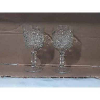 Libbey Star of David Wine Goblet Set, 10oz Hobstar Glasses, Etched Glassware