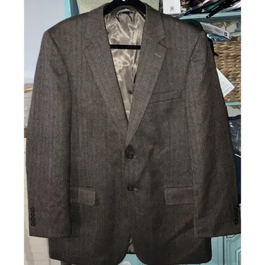 Saddlebred Chevron Plaid Wool Blazer, 2 Button Jacket 42L, Casual Dress Coat