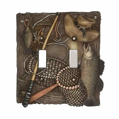 Fishing Gear 3D Man Cave Boathouse Double Light Switch Cover Plate