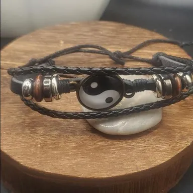B2028 yin and yang leather braided bracelet