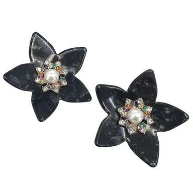 Baublebar Amariah Earrings Oversize Flower Black Multicolor Rhinestone