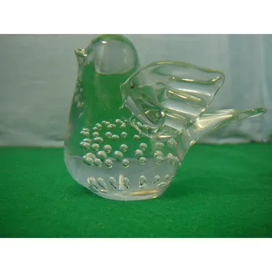 Clear Art Glass Bird Controlled Bubbles Paperweight