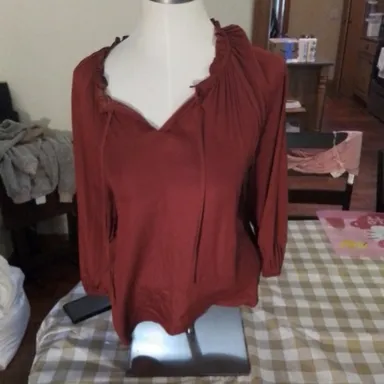 Loft Outlet Small Red Blouse, Short Sleeve Top, Women's Red Blouse, Casual Shirt