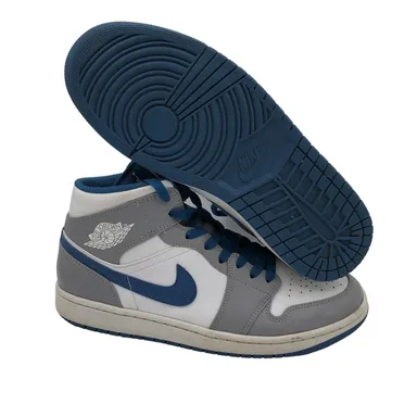 Mens Sz 11 Nike Air Jordan 1 Mid Cement Grey True Blue Sneakers GUC
