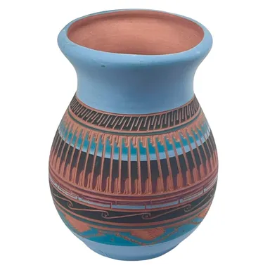 Navajo POTTERY VASE 6.5” Valerie Signed Etched Clay American Indian Studio Art