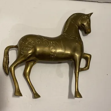Heavy Cast Brass Horse Figurine, Equine Sculpture, Bohemian Decor, Gold Tone