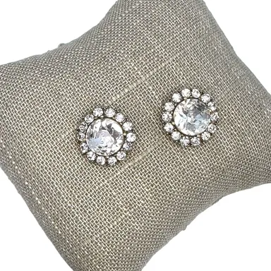 J.Crew Clear Crystal Pave Halo Stud Earrings Gold Tone